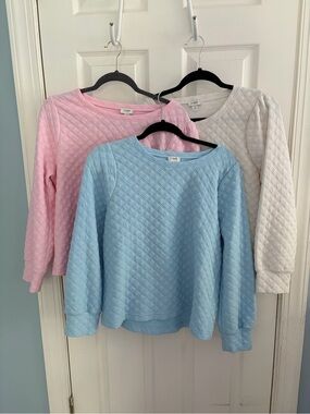 J Crew Quilted Crewneck Sweatshirt - Blue, Pink, Cream